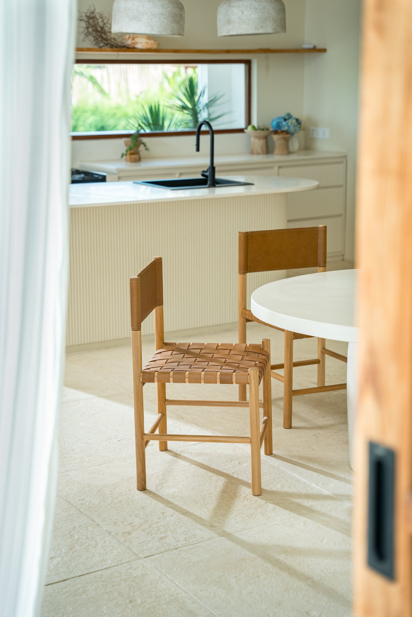 Numi Teak and Leather Dining Chair