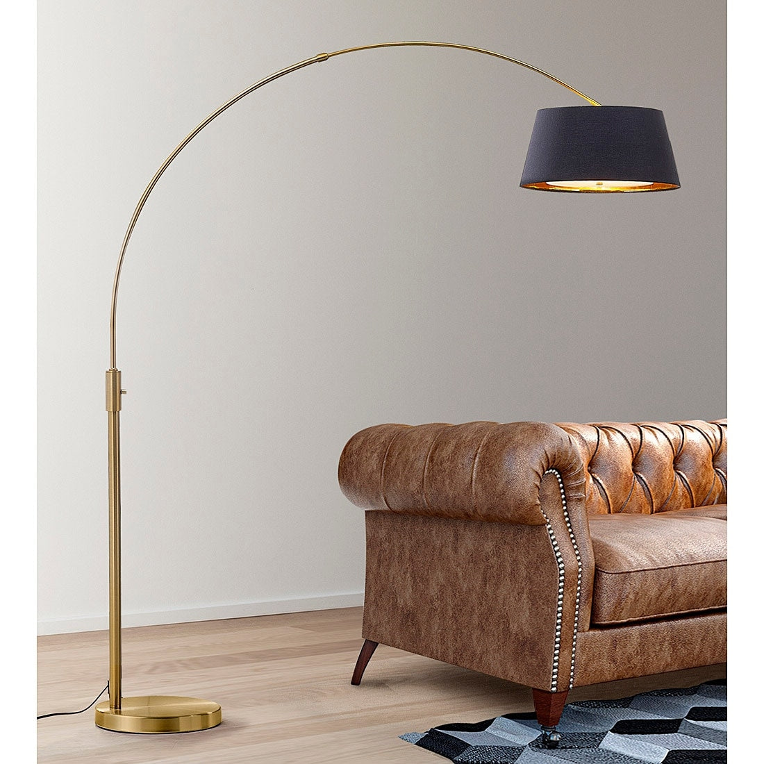 Orbita 81H LED Dimmable Retractable Arch Floor Lamp, Bulb included, Antique Brass Finish
