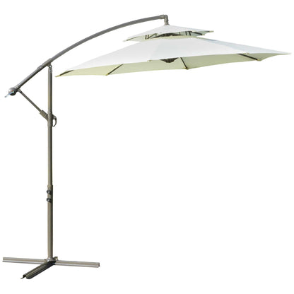 Outsunny 9' 2-Tier Cantilever Umbrella with Crank Handle, Cross Base and 8 Ribs, Garden Patio Offset Umbrella