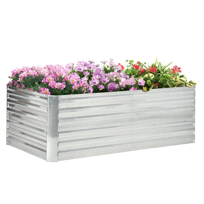 Outsunny Raised Garden Bed, 71 x 36 x 23 Galvanized Steel Planters for Outdoor Plants with Reinforced Rods