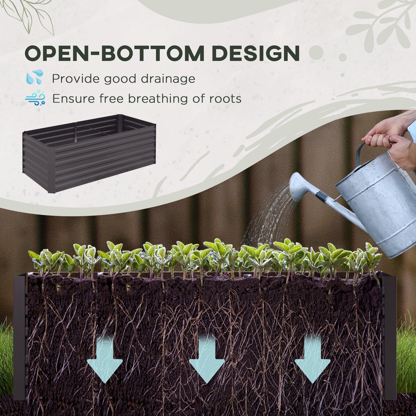 Outsunny Raised Garden Bed, 71 x 36 x 23 Galvanized Steel Planters for Outdoor Plants with Reinforced Rods
