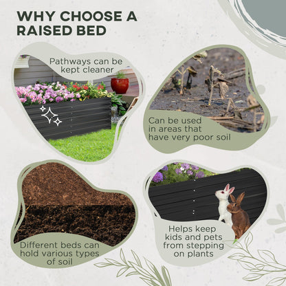 Outsunny Raised Garden Bed, 71 x 36 x 23 Galvanized Steel Planters for Outdoor Plants with Reinforced Rods