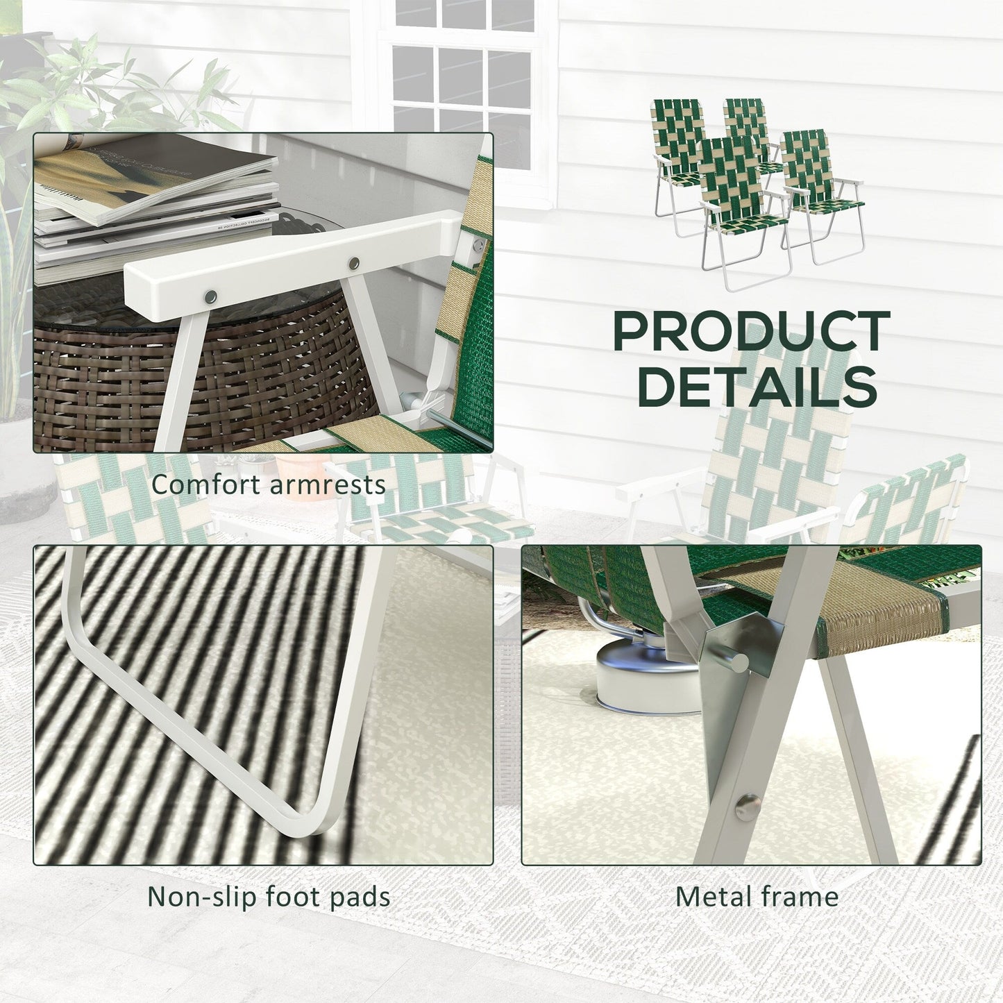 Outsunny Set of 4 Patio Folding Chairs, Classic Outdoor Camping Chairs, Portable Lawn Chairs for Camping