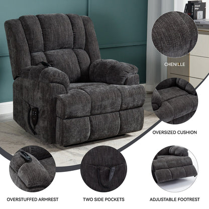 Oversized Chenille Power Lift Recliner Chair with Massage and Lumbar Heating, Infinite Position Reclining