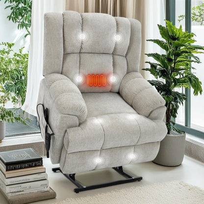 Oversized Chenille Power Lift Recliner Chair with Massage and Lumbar Heating, Infinite Position Reclining
