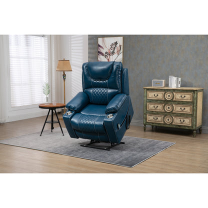 Oversized PU Leather Power Lift Recliner with Massage, Lumbar Heating, Cup Holder, 180° Flat Lay
