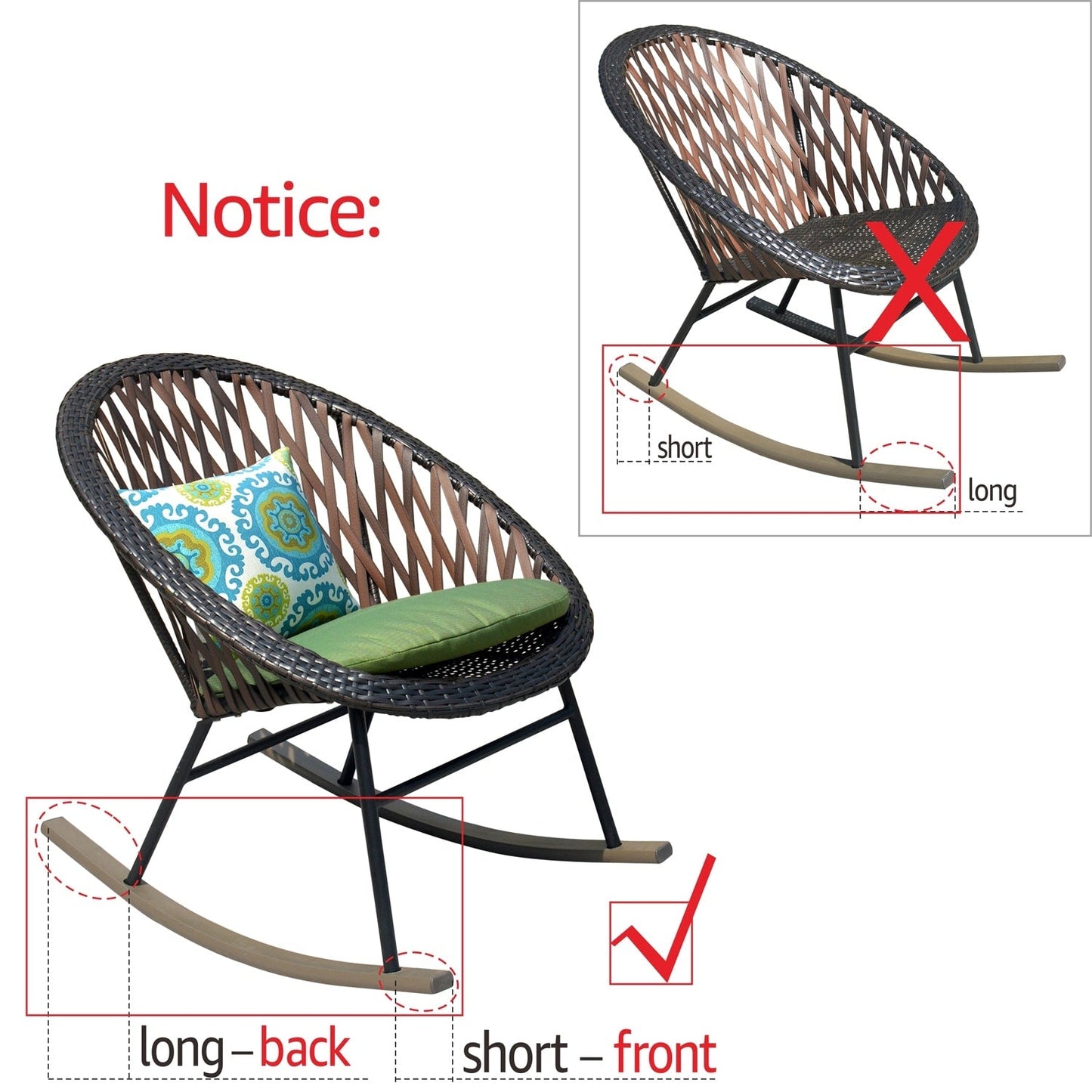 OVIOS 3-piece Patio Rocking Chair Bistro Set with Glass Coffee Table