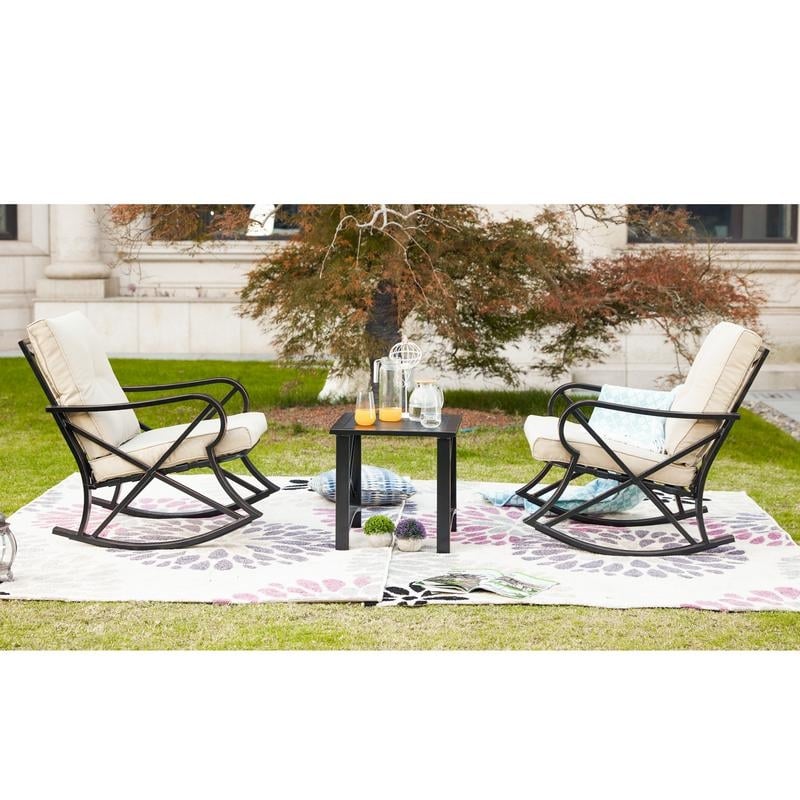 PATIO FESTIVAL 3-Piece Outdoor Rocker Conversation Set w/ Cushions