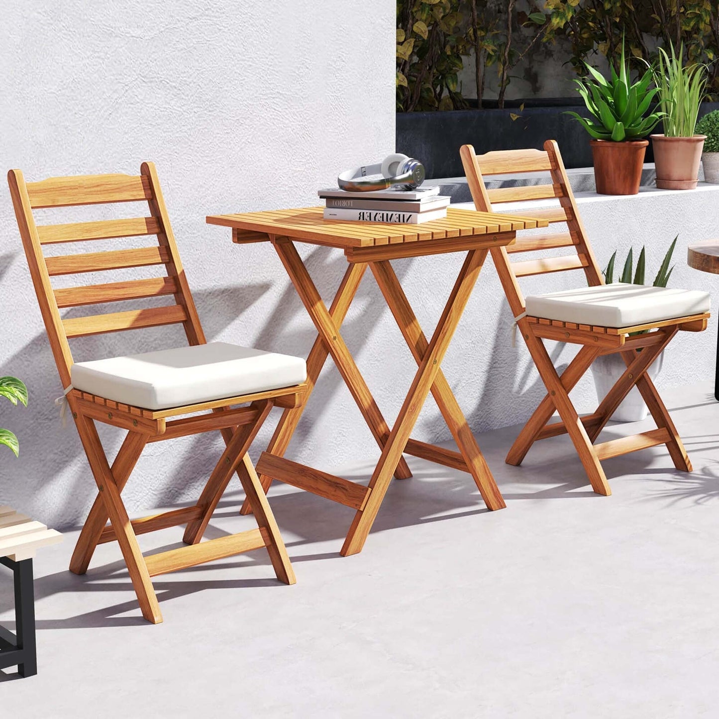 Patiojoy 3-Piece Folding Bistro Set with Removable Seat Cushions - See Details