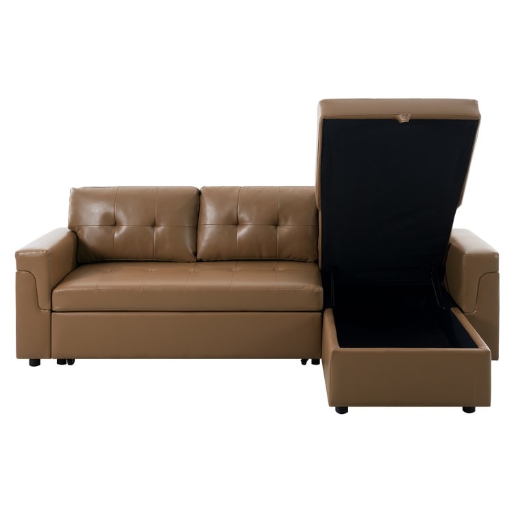 Reversible Sectional Sofa with Pull-Out Sleeper Bed, Hidden Storage Chaise, Durable Legs,