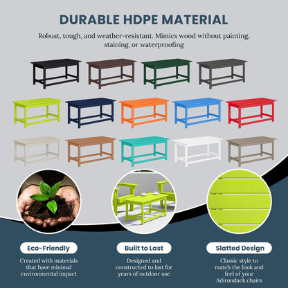 Polytrends Laguna Hdpe All Weather Outdoor Patio Rectangular Coffee Table