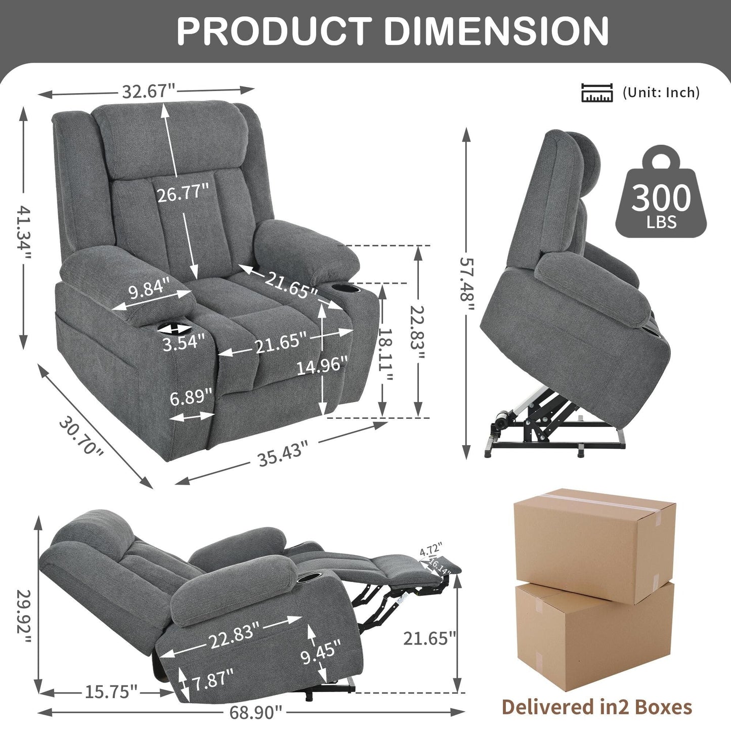 Power Lift Recliner Chair for Elderly, Fabric Lift Chairs w/ Extended Footrest, with 2 Cup Holders,Side Pockets, Remote Control