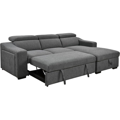 Roomfitters 103 Convertible Sectional Sofa with Storage Chaise, Adjustable Headrests, L-Shaped Sleeper Corner Sofa, Dark Gray