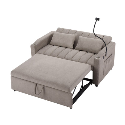 Roomfitters Convertible Loveseat Sofa Bed with USB Ports, Side Pockets, Cup Holders, and Swivel Phone Holder for Living Room