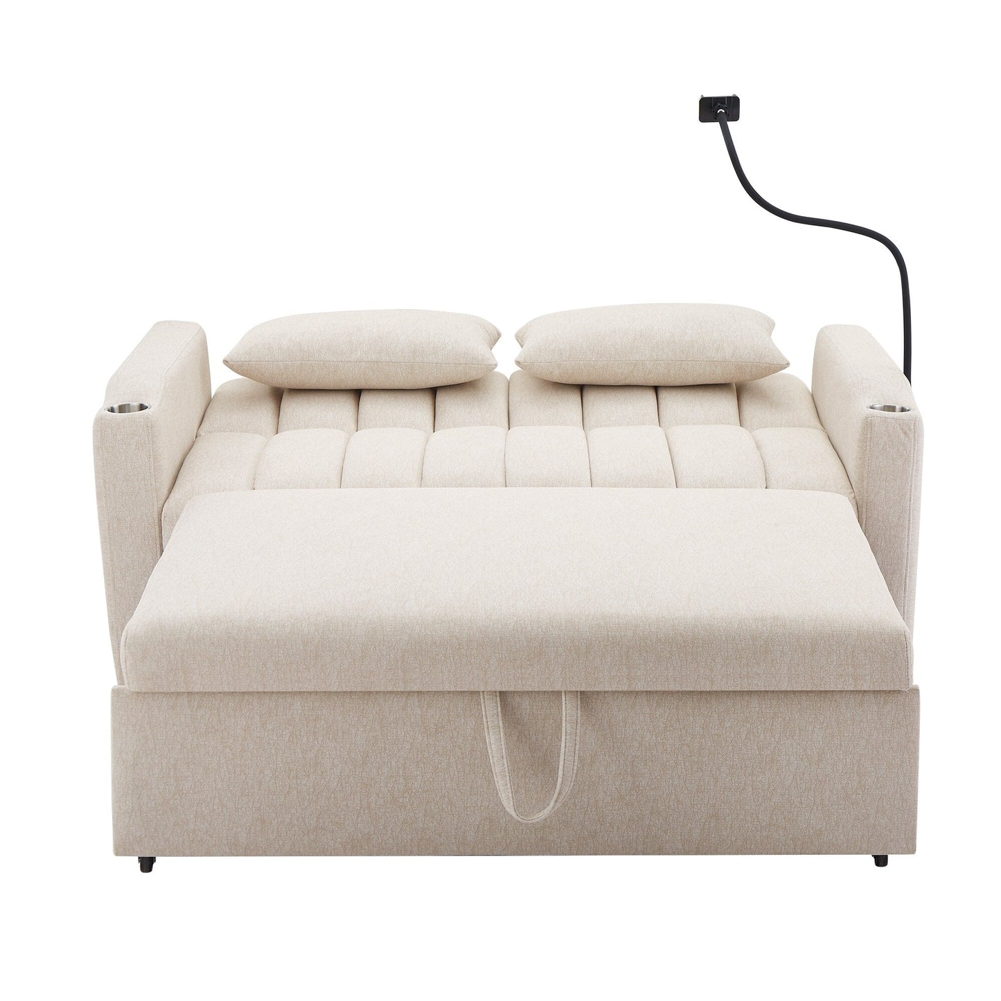 Roomfitters Convertible Loveseat Sofa Bed with USB Ports, Side Pockets, Cup Holders, and Swivel Phone Holder for Living Room