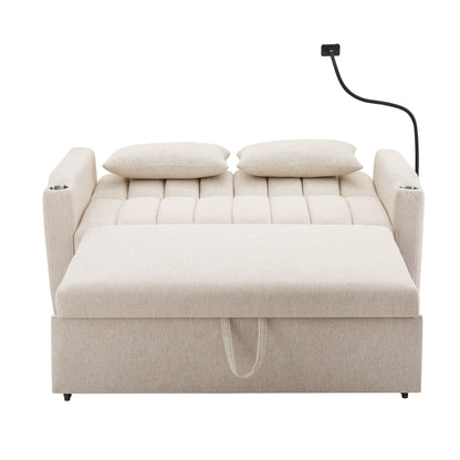 Roomfitters Convertible Loveseat Sofa Bed with USB Ports, Side Pockets, Cup Holders, and Swivel Phone Holder for Living Room