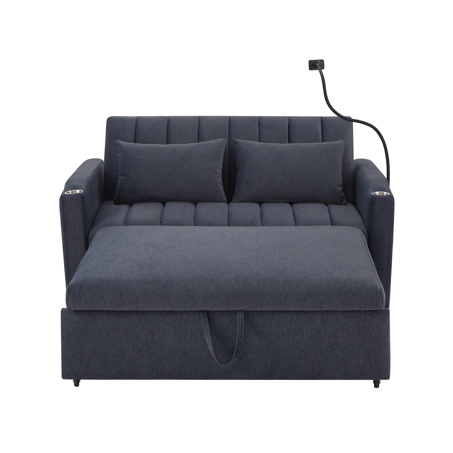 Roomfitters Convertible Loveseat Sofa Bed with USB Ports, Side Pockets, Cup Holders, and Swivel Phone Holder for Living Room