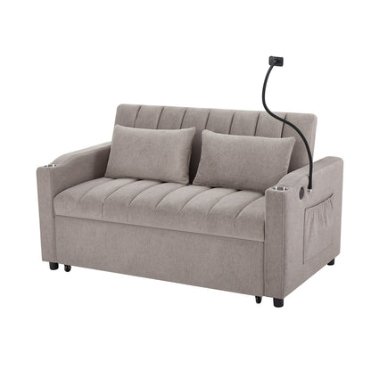 Roomfitters Convertible Loveseat Sofa Bed with USB Ports, Side Pockets, Cup Holders, and Swivel Phone Holder for Living Room