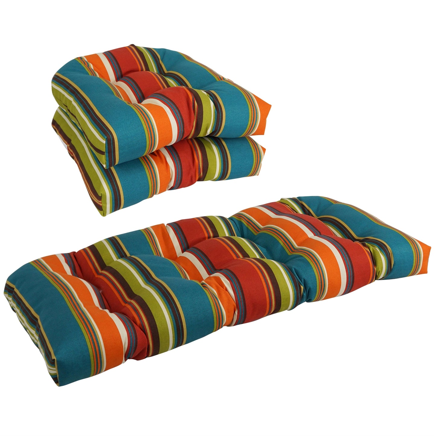 Rounded Back Tufted Indoor/Outdoor Settee Cushion Set (Set of 3) - 19 x 19