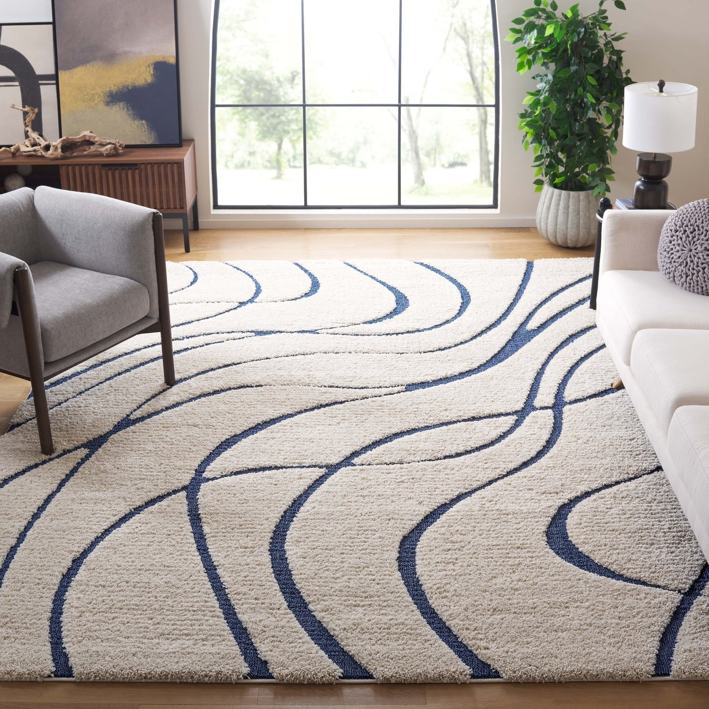 SAFAVIEH Florida Shag Staka Abstract Waves 1.2-inch Area Rug