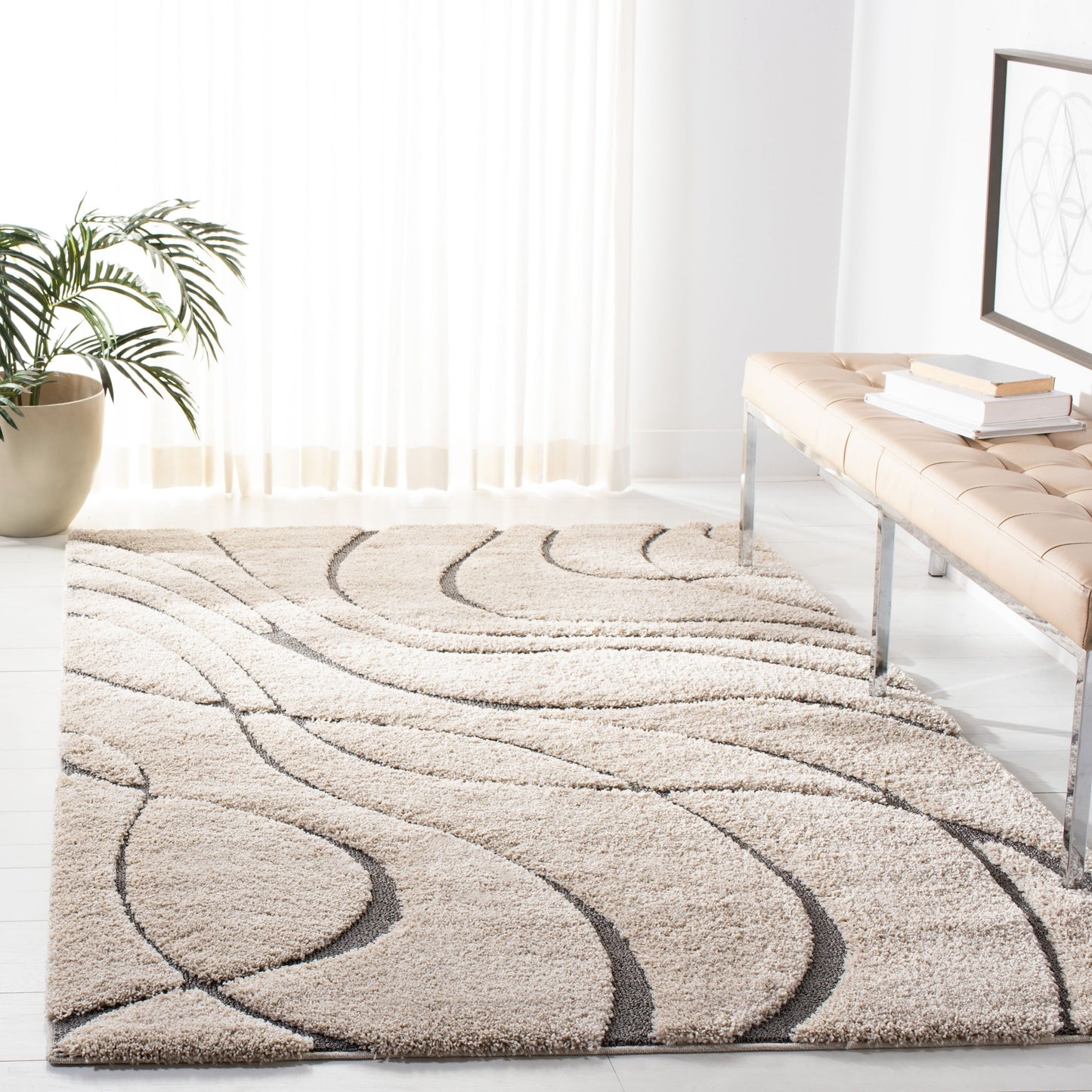 SAFAVIEH Florida Shag Staka Abstract Waves 1.2-inch Area Rug