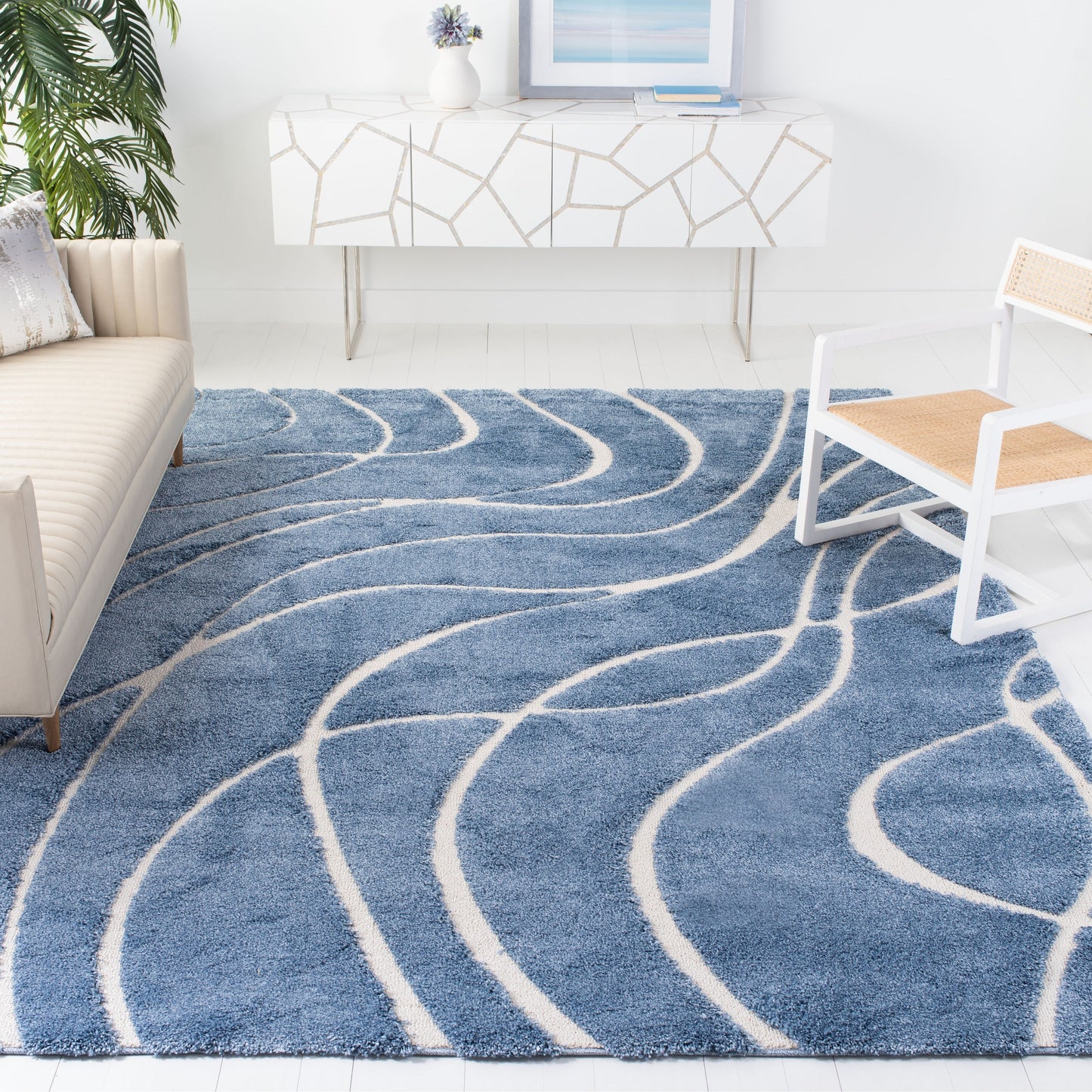 SAFAVIEH Florida Shag Staka Abstract Waves 1.2-inch Area Rug