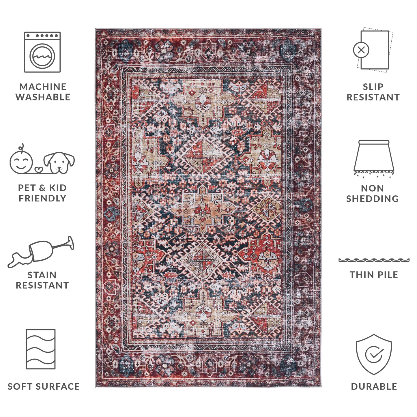 SAFAVIEH Tucson Machine Washable Slip Resistant Eldora Traditional Rug