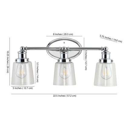 Sandrine 3-Light Iron/Seeded Glass Classic Cottage LED Vanity Light, by JONATHAN Y