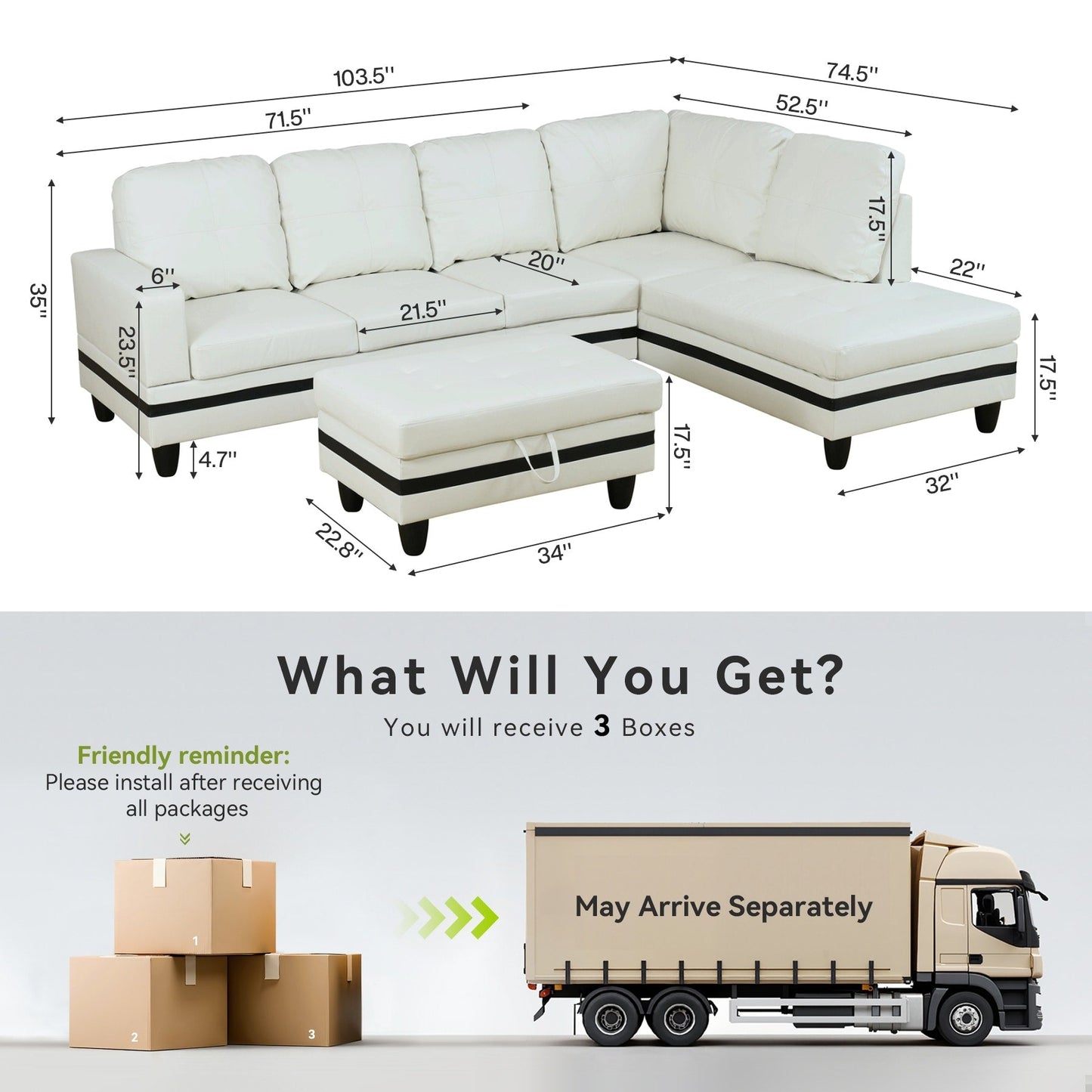 Semi PU Synthetic Leather 3-Piece Couch Living Room Sofa Set