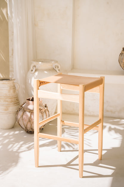 Sensa Teak and Leather Backless Counter Stool