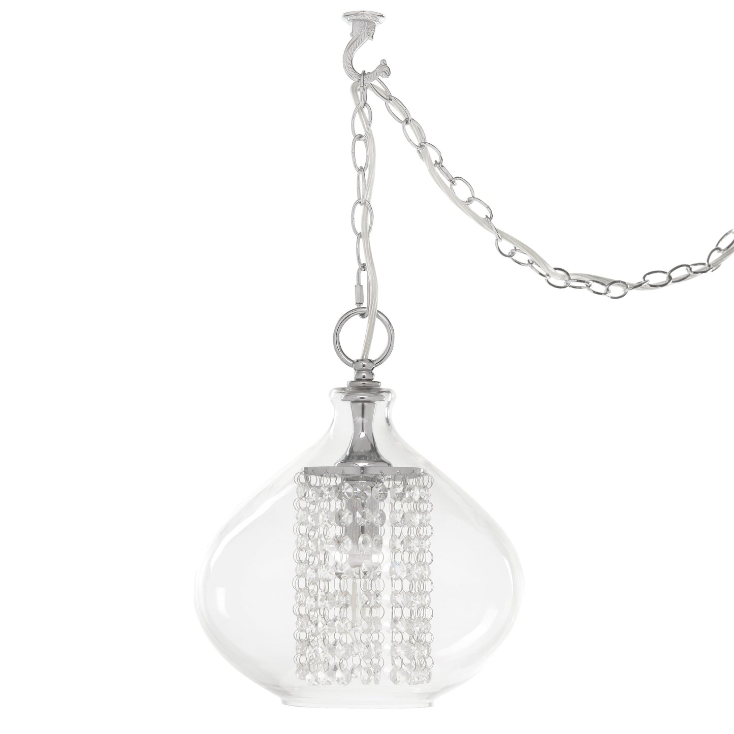 Silver Orchid Wallock Glass and Faceted Crystal Glass Jewels Plug-in and Hardwire Hanging Pendant