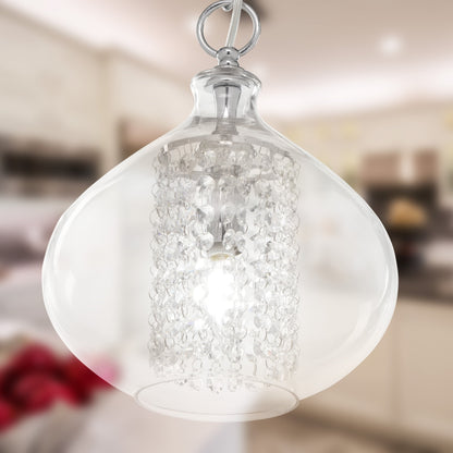 Silver Orchid Wallock Glass and Faceted Crystal Glass Jewels Plug-in and Hardwire Hanging Pendant
