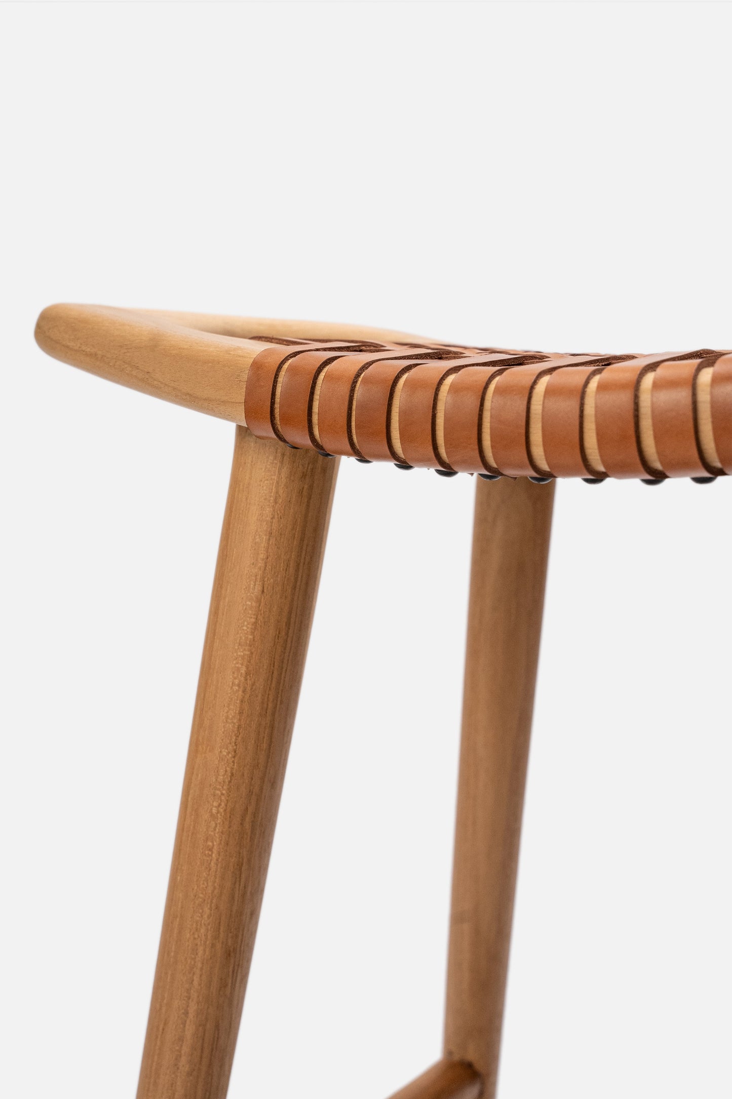 Sita Teak and Woven Leather Backless Counter Stool
