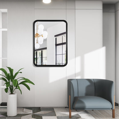 Round Corner Rectangle Farm Wall Mirror with Solid Wood Frame