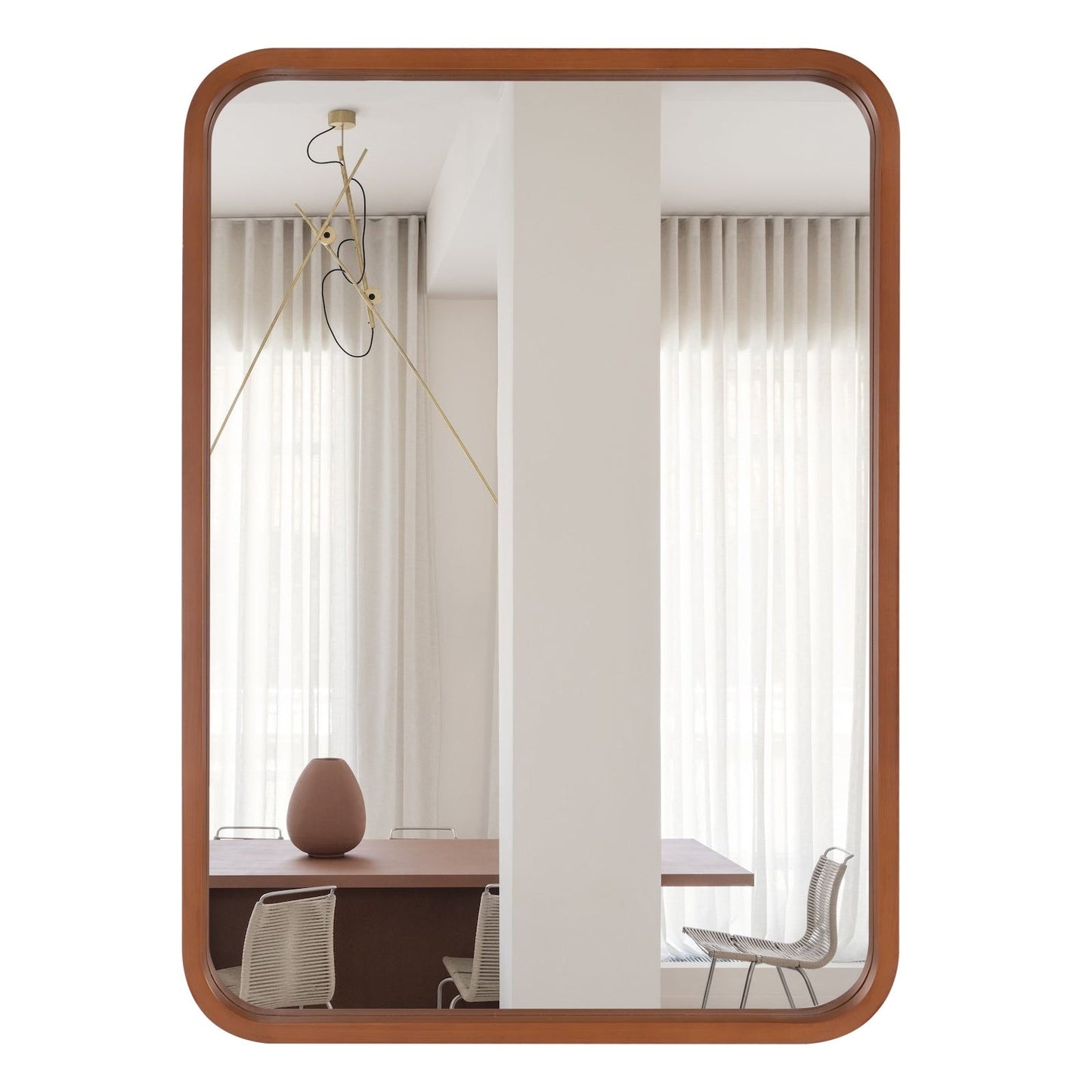 Round Corner Rectangle Farm Wall Mirror with Solid Wood Frame