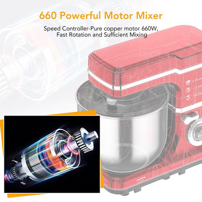 Stand Mixer - 7.5QT Capacity, 10-Speed Settings, 660W Motor