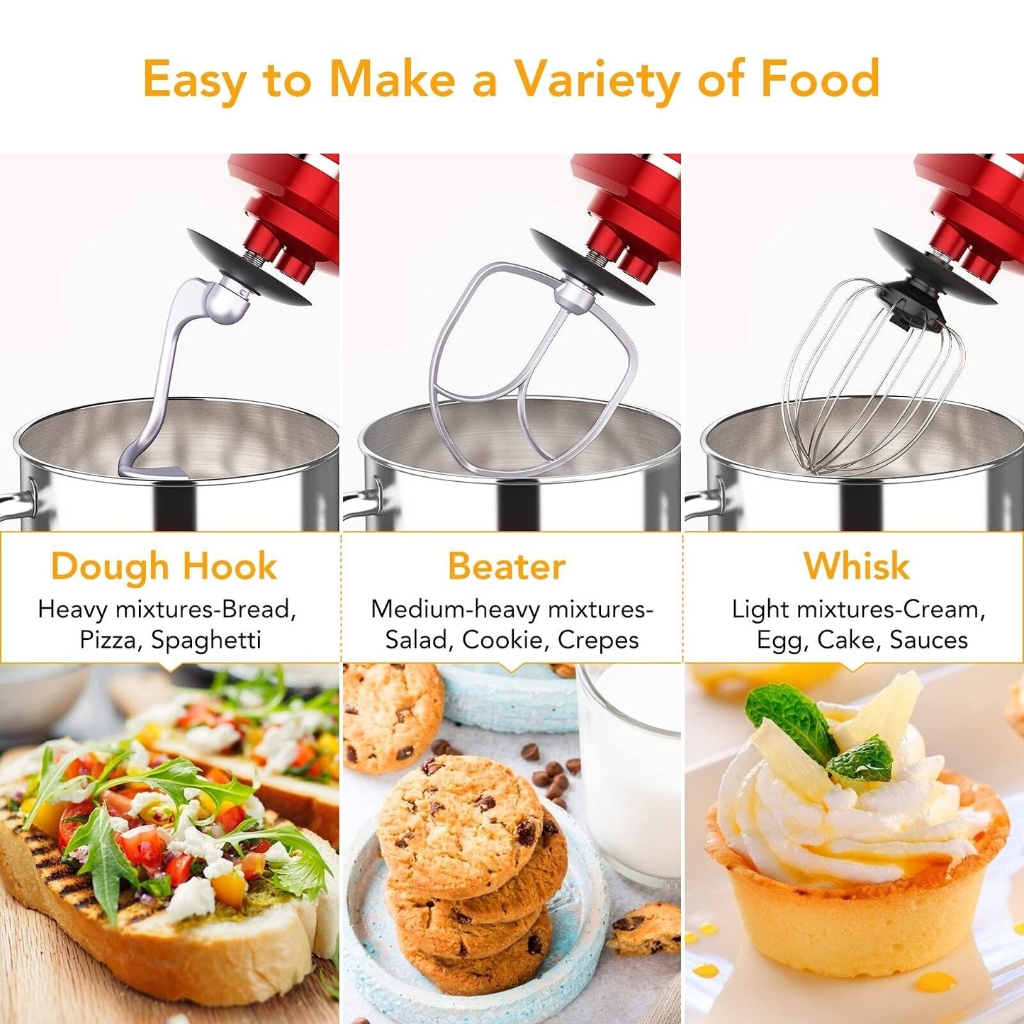 Stand Mixer - 7.5QT Capacity, 10-Speed Settings, 660W Motor