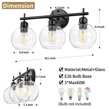 Starsky 4-Lights Modern Dimmable Bathroom Vanity Light with Globe Glass Shade