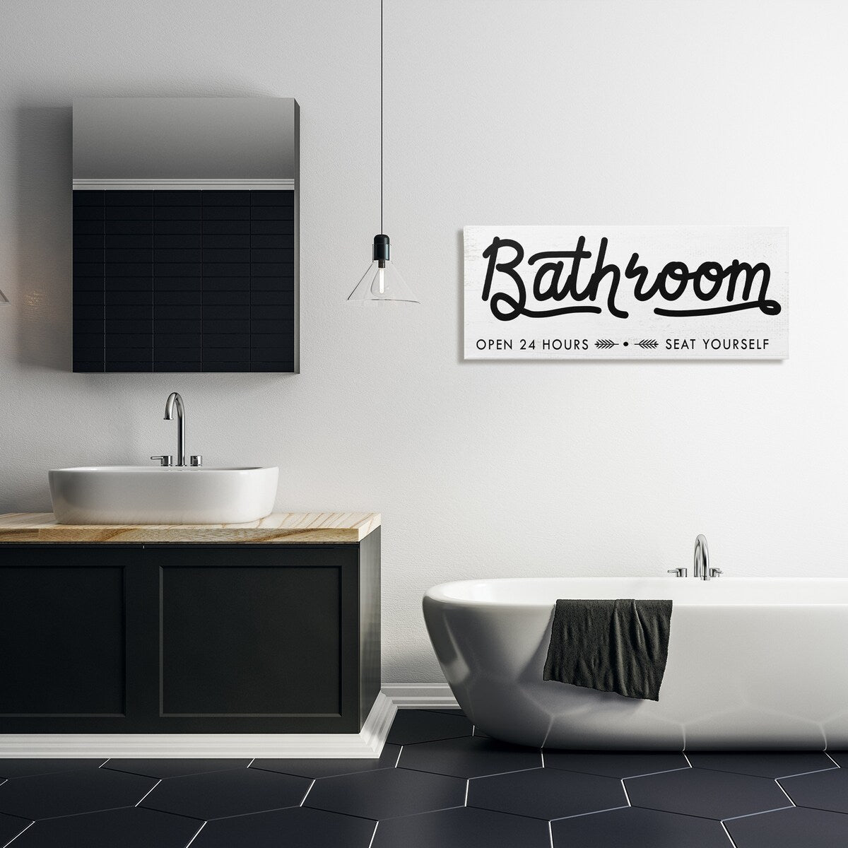 Stupell Seat Yourself Bathroom Sign Minimal Black White Canvas Wall Art