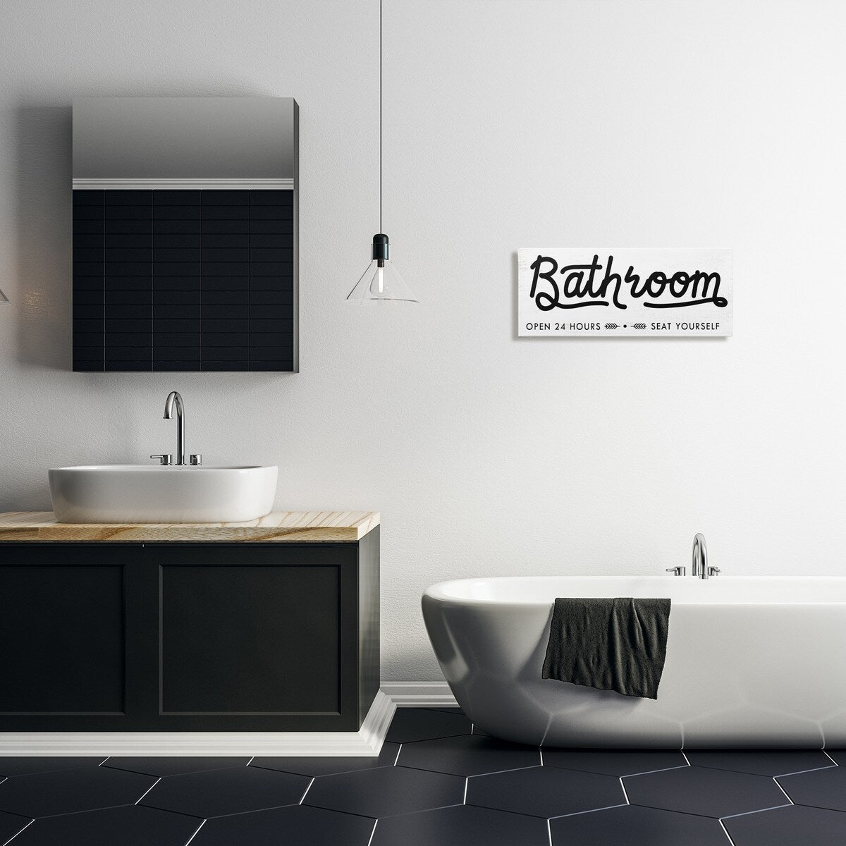 Stupell Seat Yourself Bathroom Sign Minimal Black White Canvas Wall Art