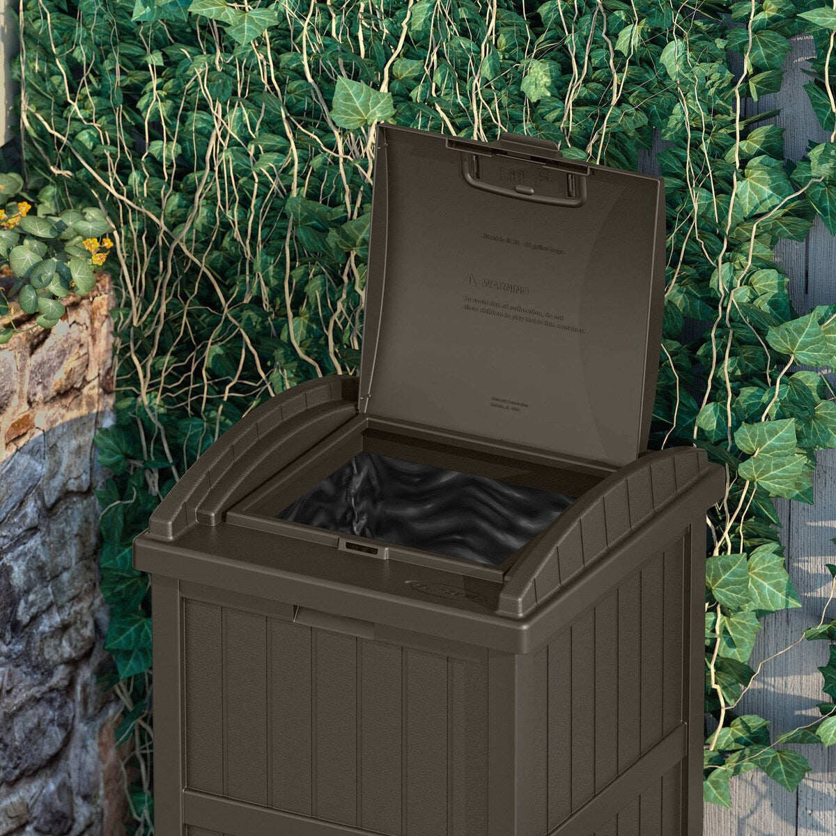 Suncast 30 Gallon Hideaway Trash Waste Bins for Outdoor, Cyberspace
