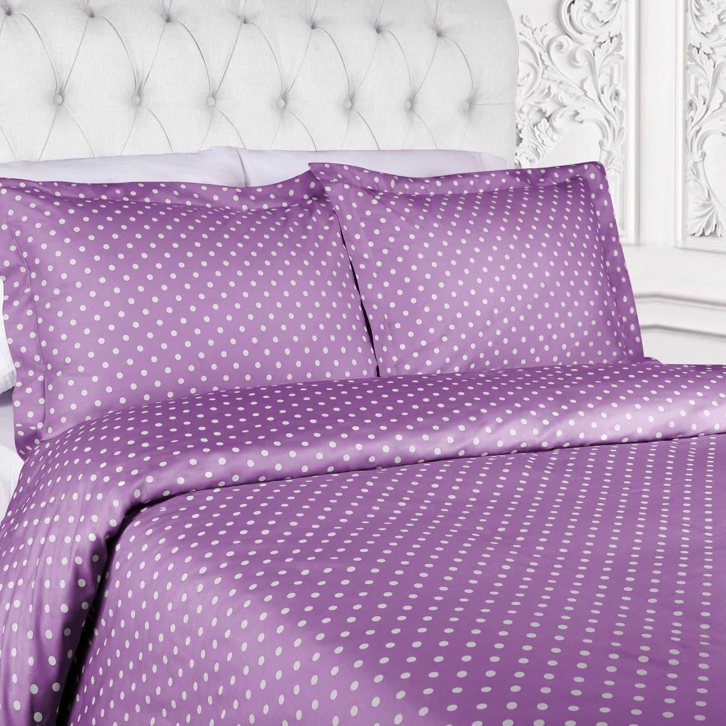 Superior Thread Count 600TC Polka Dot Cotton Blend Duvet Cover Set