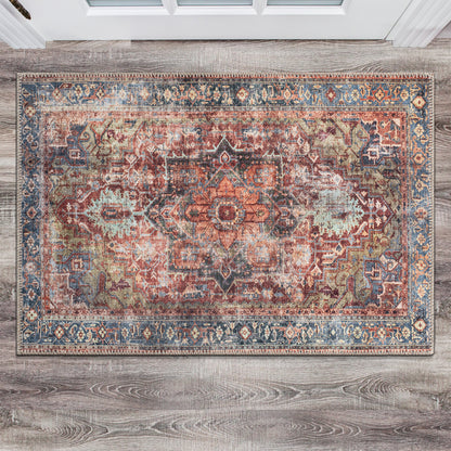 Traditional Distressed Machine Washable Area Rug