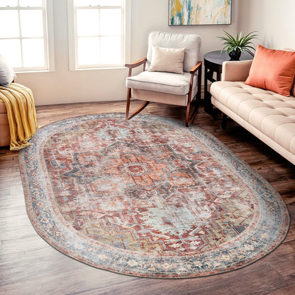 Traditional Distressed Machine Washable Area Rug
