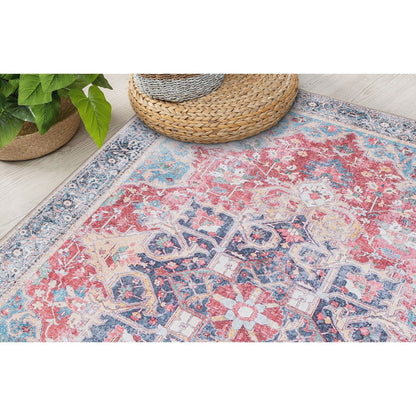Traditional Distressed Vintage Machine Washbale Multi Area Rug