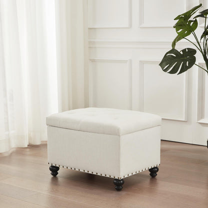 Tufted Storage Ottoman Bench, Rectangular Footstool