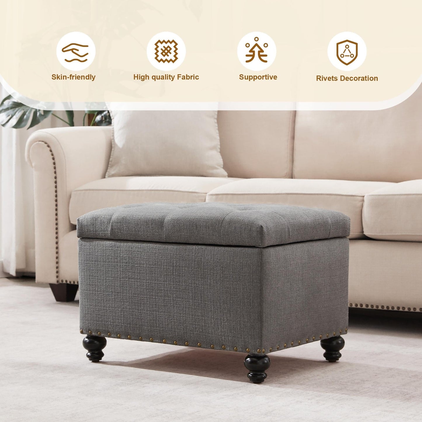 Tufted Storage Ottoman Bench, Rectangular Footstool