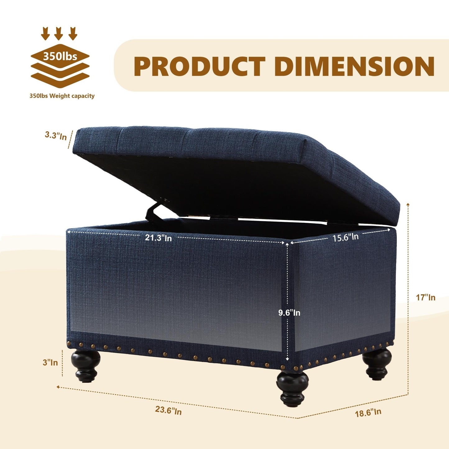Tufted Storage Ottoman Bench, Rectangular Footstool