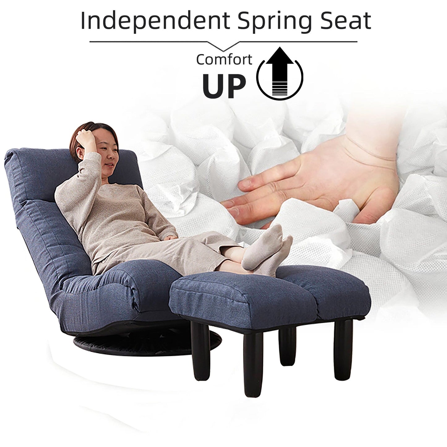 Upholstered Armless Recliner Set with Ottoman and Adjustable Headrest