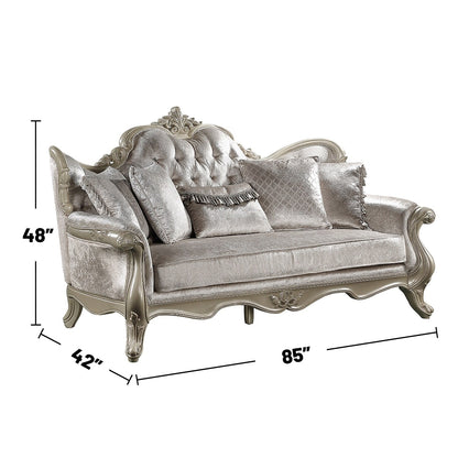 Upholstered Sofa with Button Tufted Back in Beige and Champagne
